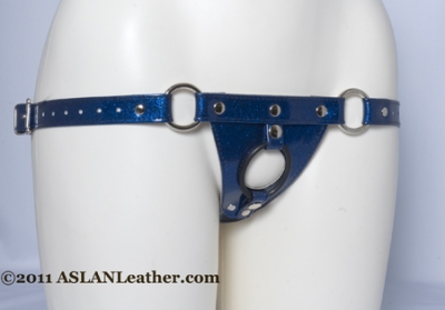 Blue sparkly vinyl, two strap, ASLAN Bionic vinyl harness, two strap