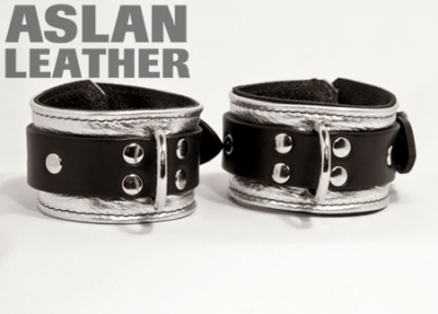 Silver Jag Cuffs bondage, silver Cuffs, silver leather