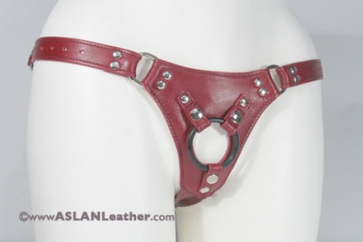 Cherry Jaguar G strap on harness ASLAN Leather