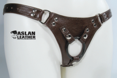 Chocolate Jaguar strap on harness ASLAN Leather