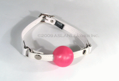 Pink And White Ball Gag bondage by ASLAN Leather